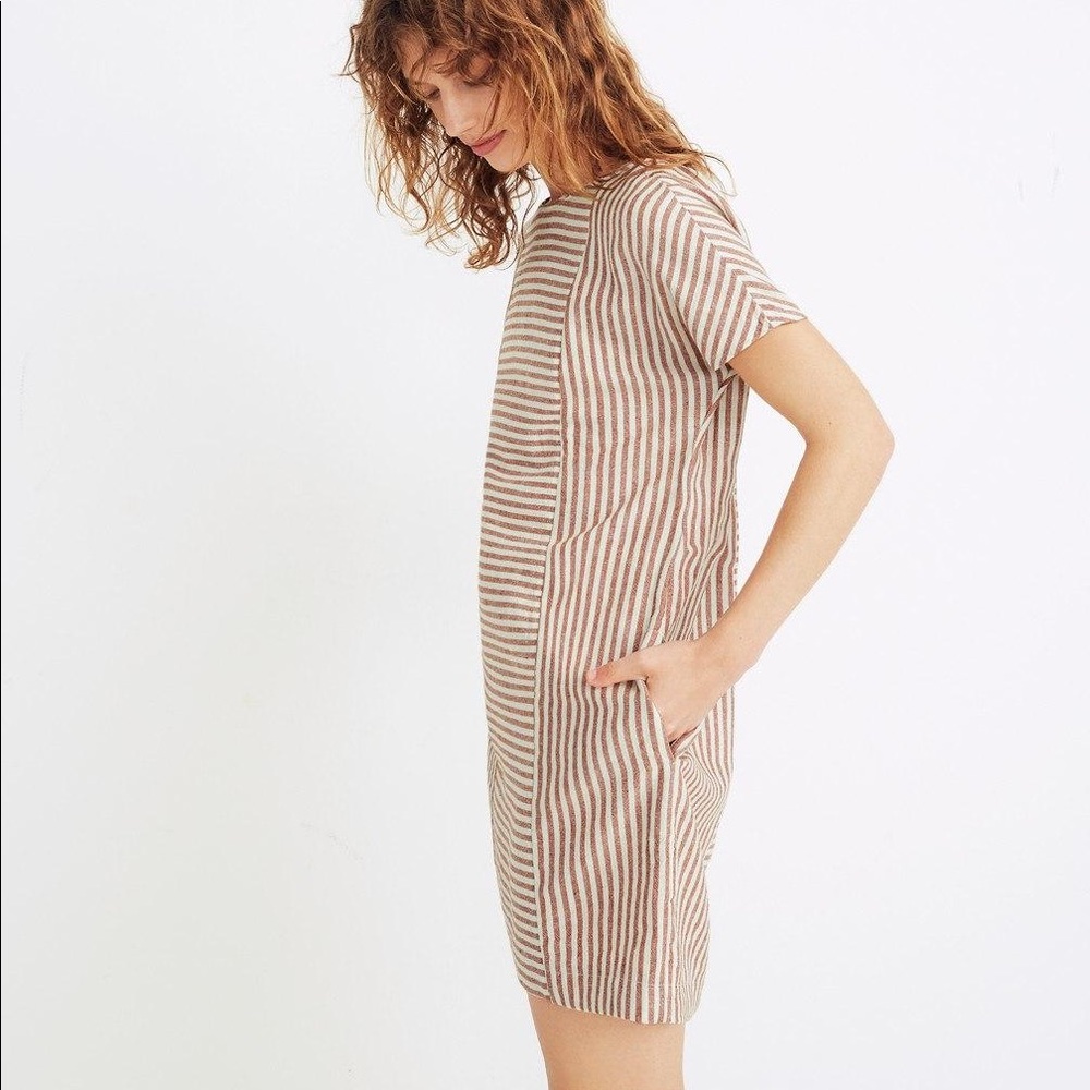 Madewell stripe play button back tee dress linen